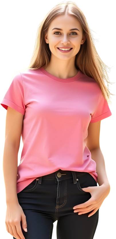 Next Generation Trendz Solid Women Round Neck Reversible Pink T-Shirt