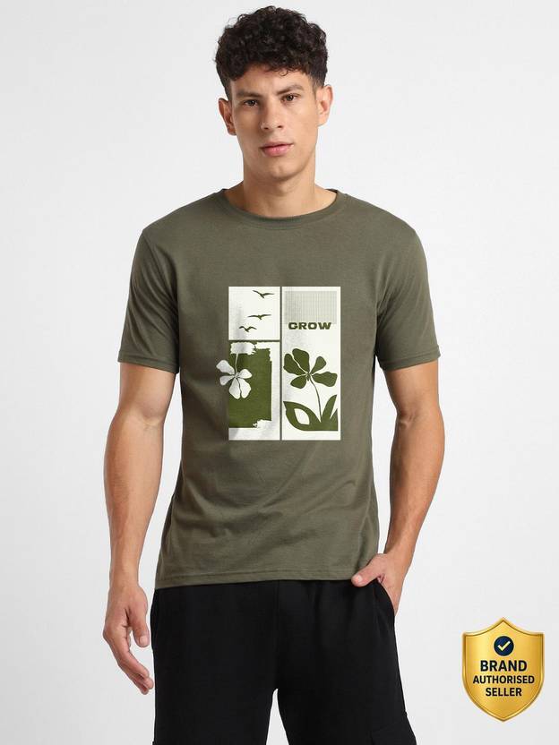 NOBERO Graphic Print Men Crew Neck Green T-Shirt