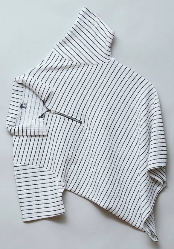 N AND J Men Striped Polo Neck Polycotton White T-Shirt
