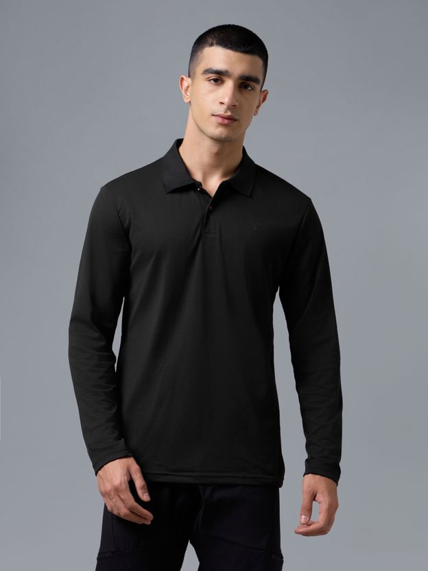 TECHNOSPORT Men Black Polyester Polo Neck T-Shirt - Image 2
