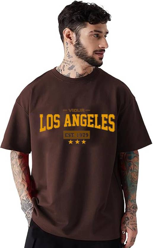 CLAfoutis Men Printed Round Neck Pure Cotton Brown, Yellow T-Shirt