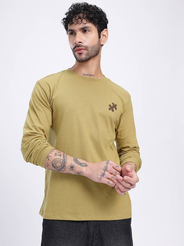 glitchez Men Printed Round Neck Cotton Blend Green T-Shirt