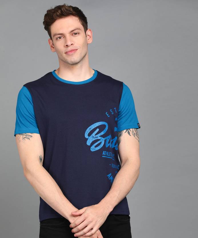 Urbano Fashion Men Graphic Print Round Neck Pure Cotton Navy Blue, Blue T-Shirt