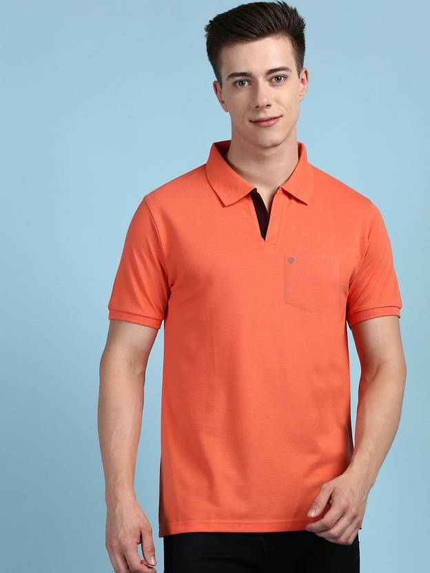LUX cozi Men Solid Polo Neck Cotton Blend Orange T-Shirt
