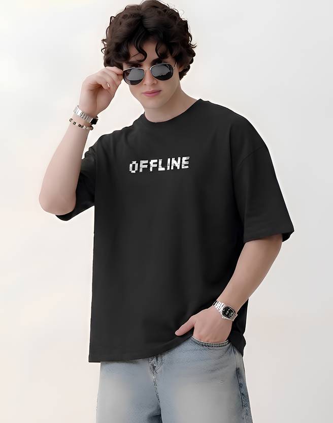 Smartees Men Printed Round Neck Pure Cotton Black T-Shirt