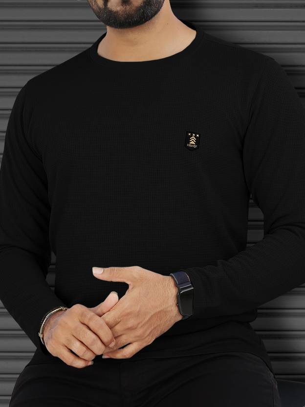 VeBNoR Men Solid Round Neck Polyester Black T-Shirt