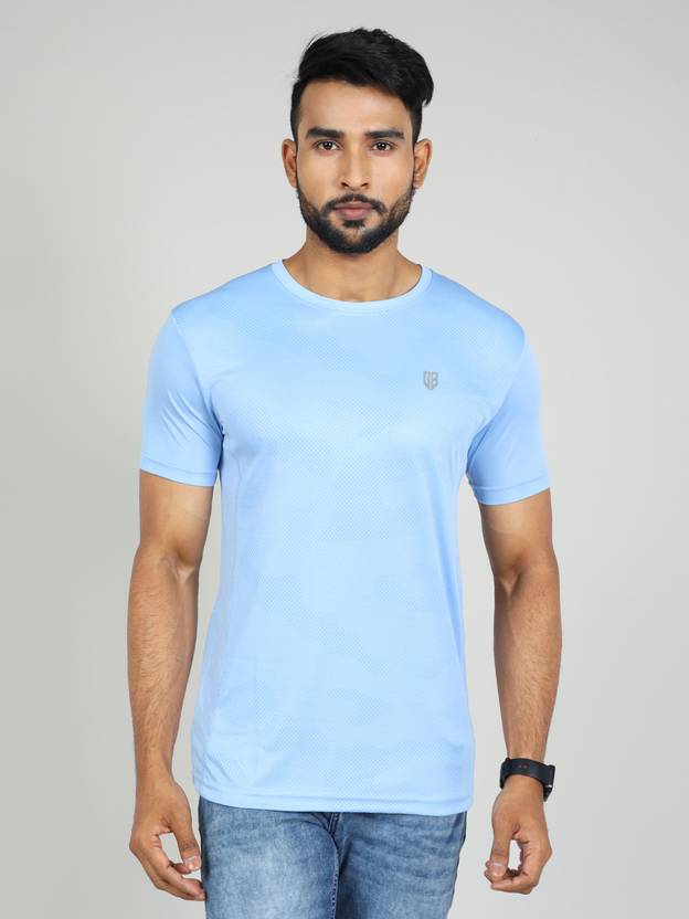 GAME BEGINS Men Solid Round Neck Polyester Blue T-Shirt