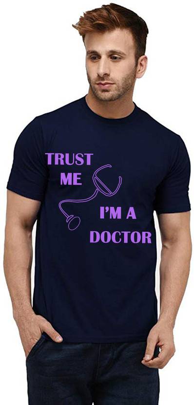 Aseria Men Printed Round Neck Pure Cotton Navy Blue T-Shirt