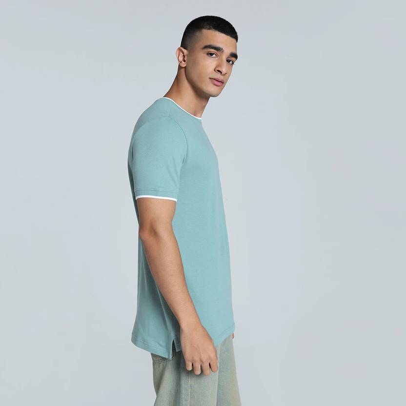 PUMA Men Solid Crew Neck Cotton Blend Blue T-Shirt