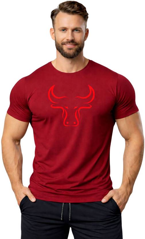 3colors Men Printed Round Neck Polyester Maroon T-Shirt