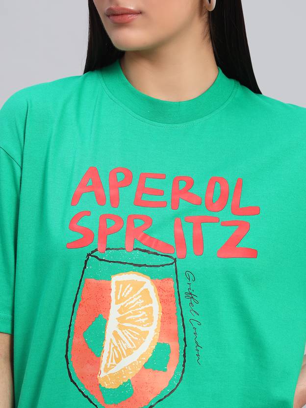 GRIFFEL Graphic Print Women Round Neck Green T-Shirt
