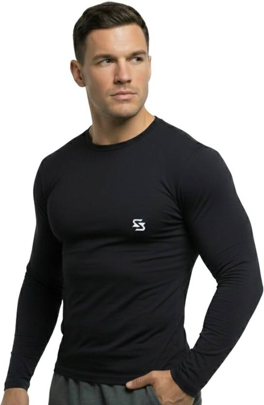 Sportinger Men Solid Round Neck Nylon Black T-Shirt