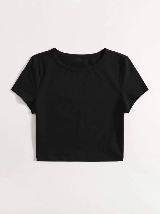 Bayfog Solid Women Round Neck Black T-Shirt