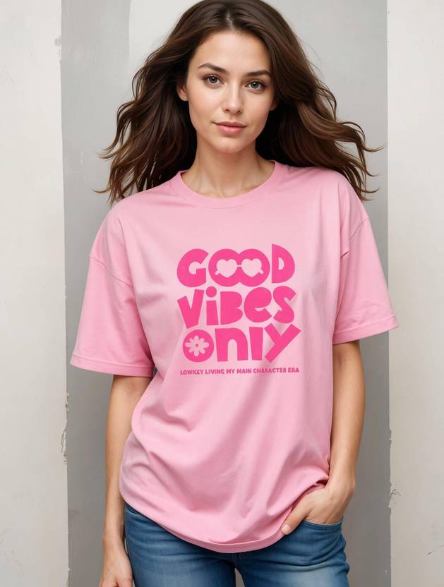Smartees Women Printed Round Neck Pure Cotton Pink T-Shirt