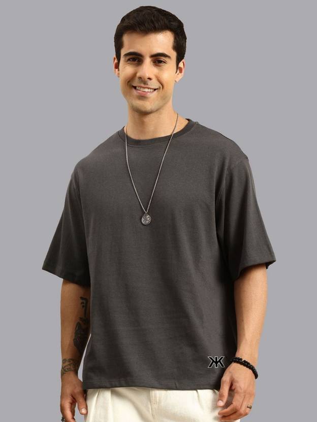 Kook N Keech Men Solid Round Neck Cotton Blend Grey T-Shirt