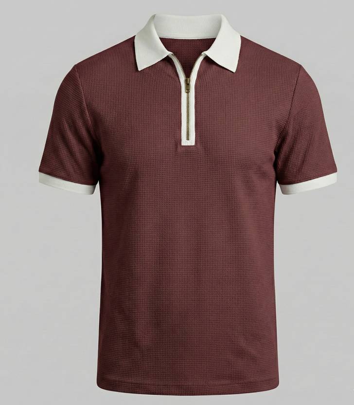Bairagi Men Self Design Zip Neck Cotton Blend Multicolor T-Shirt