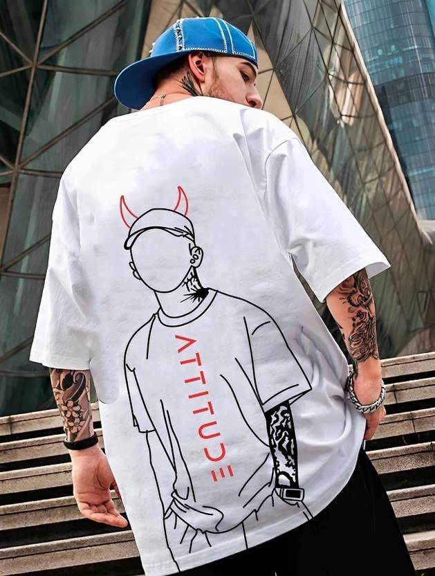 BUKKL Men Printed Round Neck Pure Cotton White T-Shirt