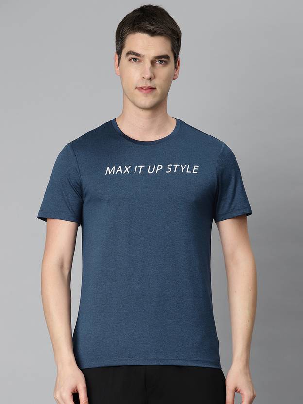 ALCIS Men Typography Round Neck Polyester Navy Blue T-Shirt