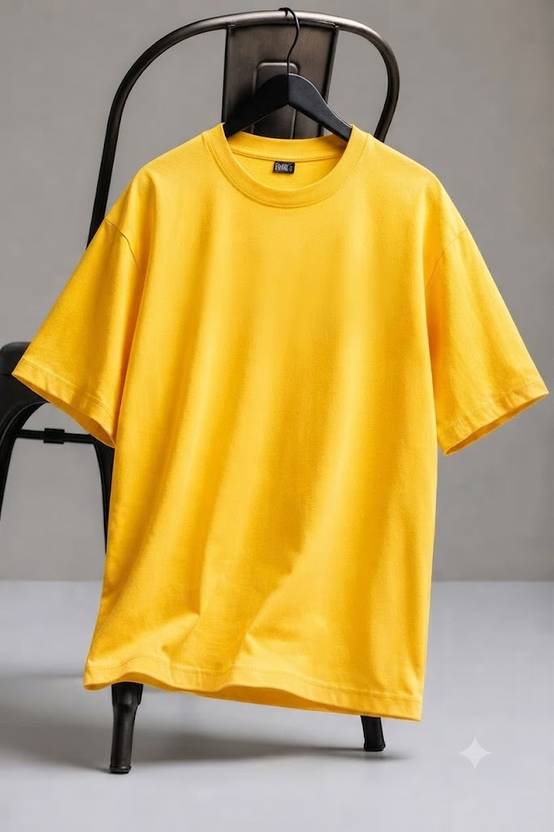 GINNI Men Solid Round Neck Cotton Blend Yellow T-Shirt