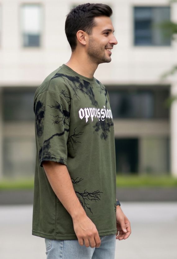 LOOKSEA Men Dark Green Cotton Blend T-Shirt - Image 2