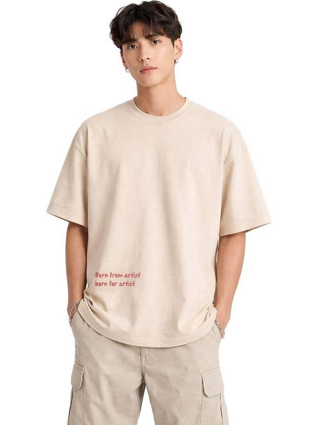 Selekt Graphic Print, Printed Men Round Neck Beige T-Shirt