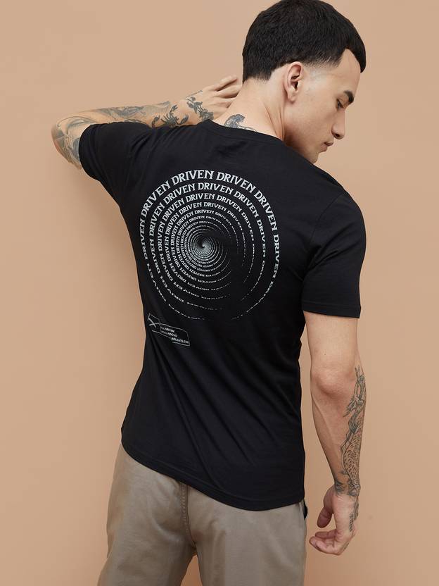 Forca by Lifestyle Men Printed Round Neck Cotton Blend Black T-Shirt