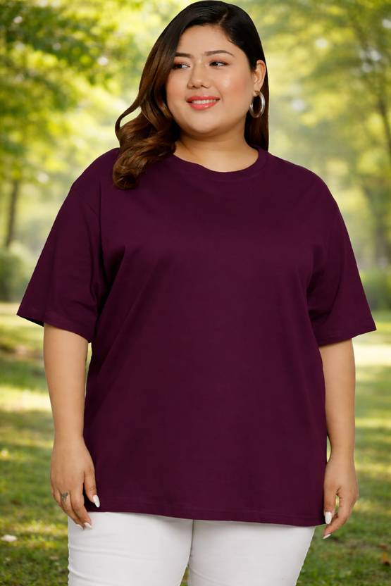 ANUBHAVGARMENT Solid Women Round Neck Purple T-Shirt
