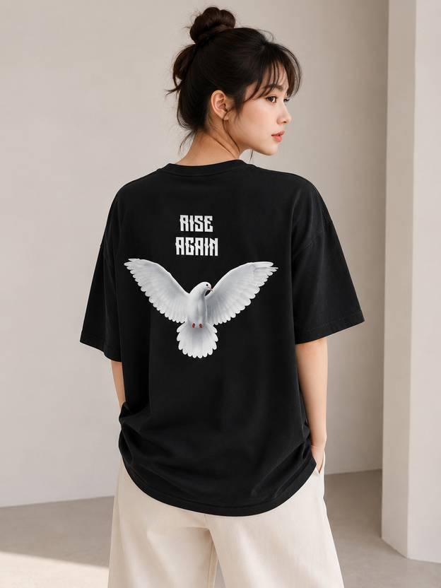Sky Magic Graphic Print, Printed, Typography Women Round Neck Black T-Shirt
