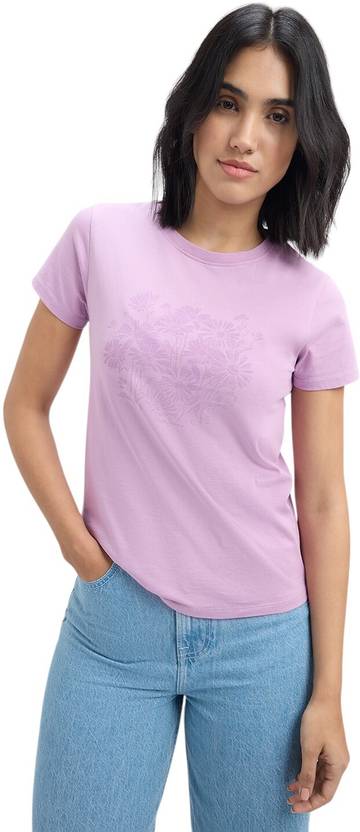 Pepe Jeans Printed Women Round Neck Purple T-Shirt