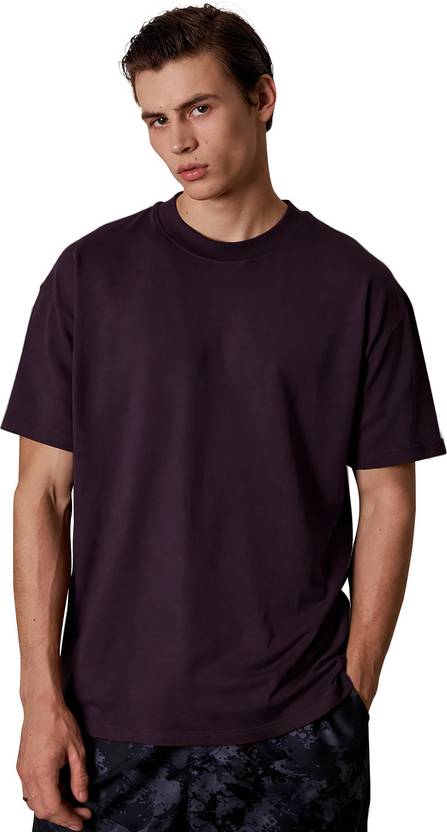Sleepynuts Men Solid Round Neck Cotton Blend Purple T-Shirt