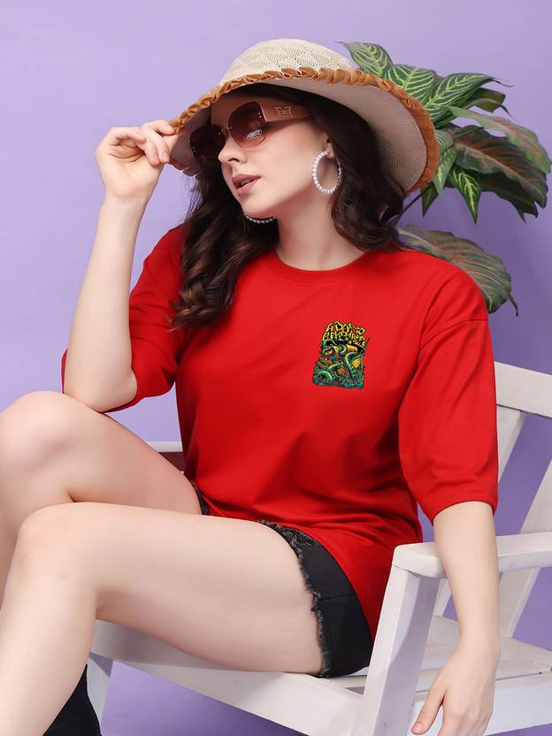 CORSICA Women Graphic Print Round Neck Pure Cotton Red T-Shirt
