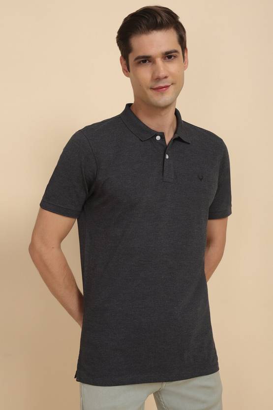 Allen Solly Men Solid Polo Neck Pure Cotton Black T-Shirt