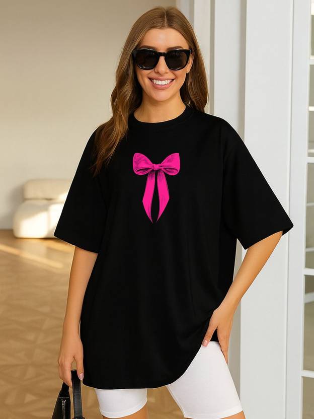 SLENOR Graphic Print Women Round Neck Black T-Shirt