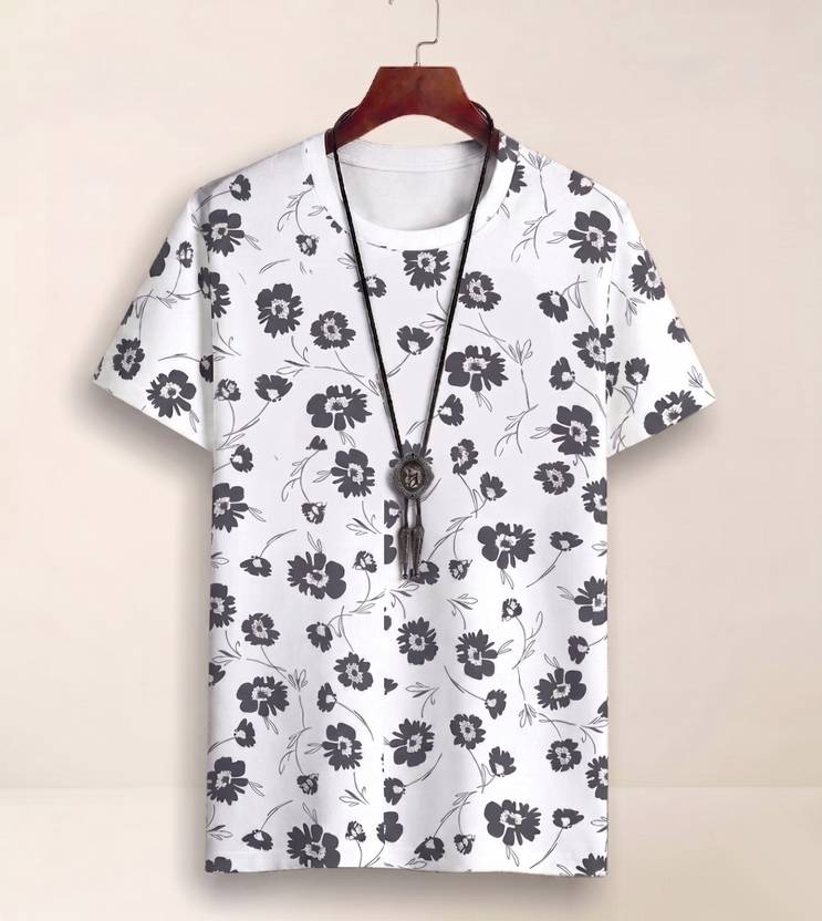 TIGERSNAKE Men Printed Round Neck Polycotton White T-Shirt