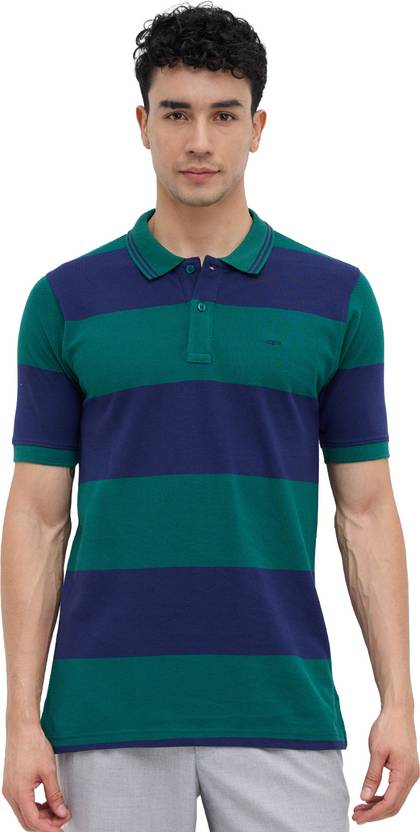 COLORPLUS Striped Men Polo Neck Dark Green T-Shirt