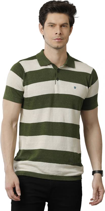 Linen Club Striped Men Polo Neck Green, White T-Shirt - Buy Linen Club ...