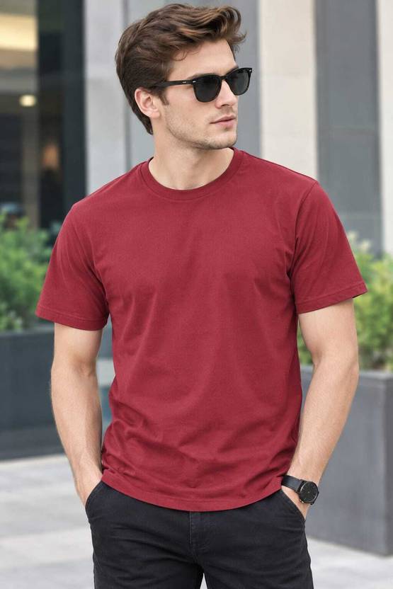 CLUBTAG Men Solid Round Neck Polyester Maroon T-Shirt