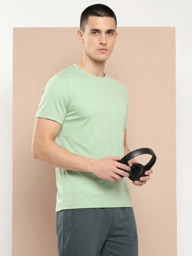 ALCIS Men Solid Round Neck Polyester Green T-Shirt