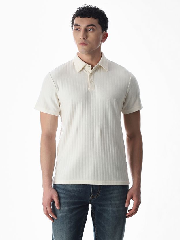 JACK & JONES Men White Cotton Blend Polo Neck T-Shirt - Image 2
