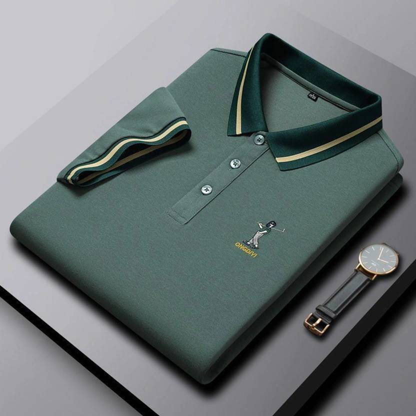 HJSENTERPRISE Men Embroidered Polo Neck Reversible Polyester Green T-Shirt