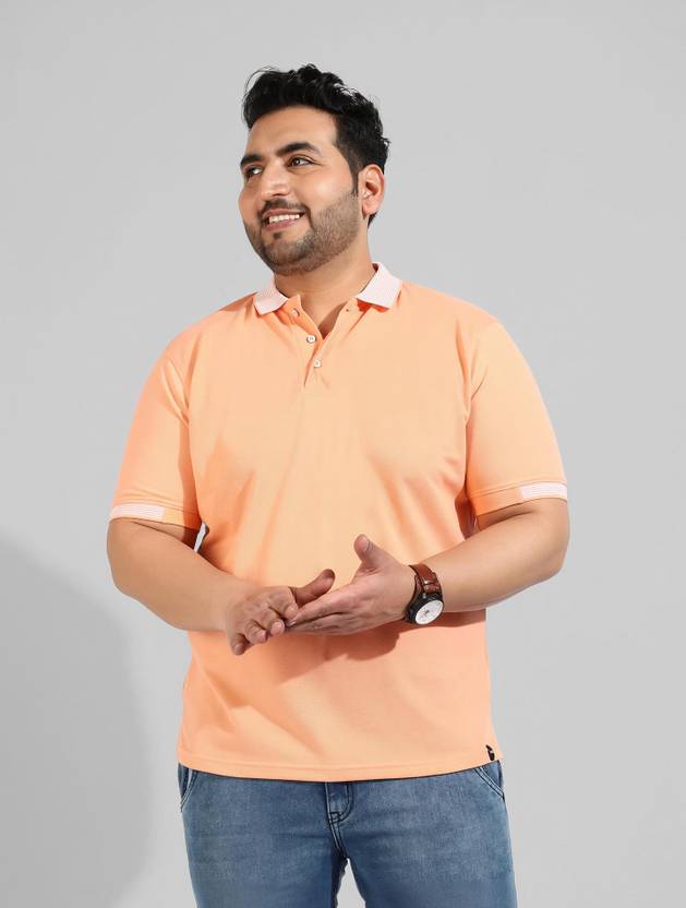 Instafab Plus Men Printed Polo Neck Cotton Blend Orange T-Shirt