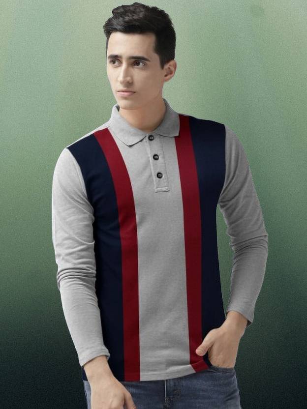 GARBLY Men Self Design Polo Neck Cotton Blend Grey T-Shirt