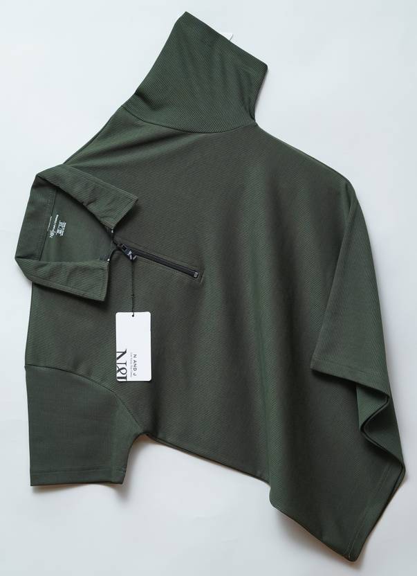 N AND J Men Solid Polo Neck Polyester Green T-Shirt