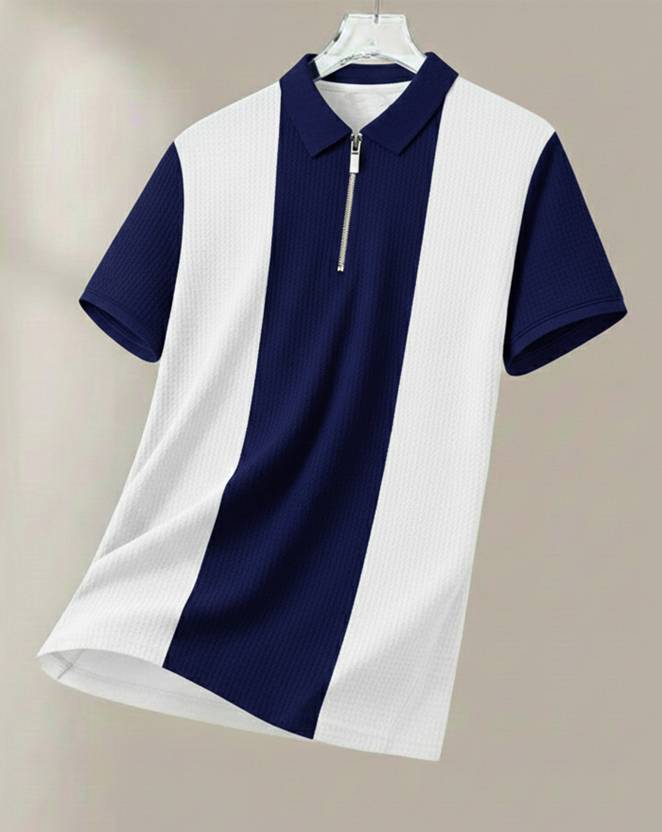 METRONAUT Checkered Men Polo Neck Blue, White T-Shirt