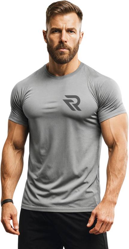3colors Men Printed Round Neck Polyester Grey T-Shirt