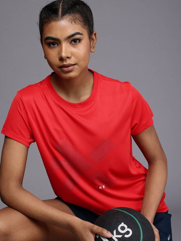 HRX by Hrithik Roshan Women Printed Round Neck Polyester Red T-Shirt