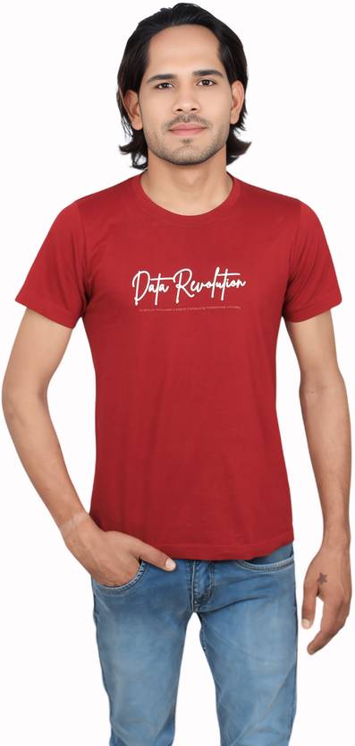 Turtlebay Clothing Men Solid, Printed Round Neck Polycotton Red T-Shirt