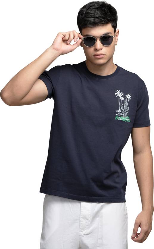 MENTOR Graphic Print Men Round Neck Navy Blue T-Shirt