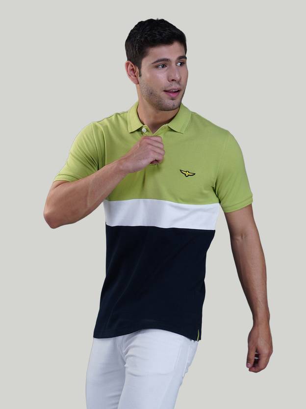 Zvezda Men Colorblock Polo Neck Pure Cotton Light Green T-Shirt