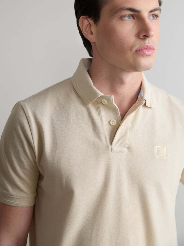 Blue Buddha Men Beige Cotton Polo T-Shirt - Image 4